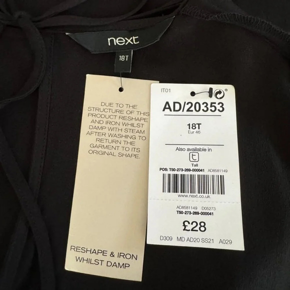 next Black Long Puff Ballon Sleeve Elastic Smocked Cuff Midi Dress Plus Size 14 - Picture 8 of 12